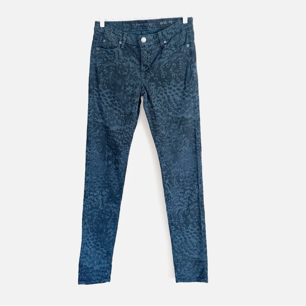 Fidelity Dark Blue Skinny Low Rise Scoop Plume Print Pants Size 25